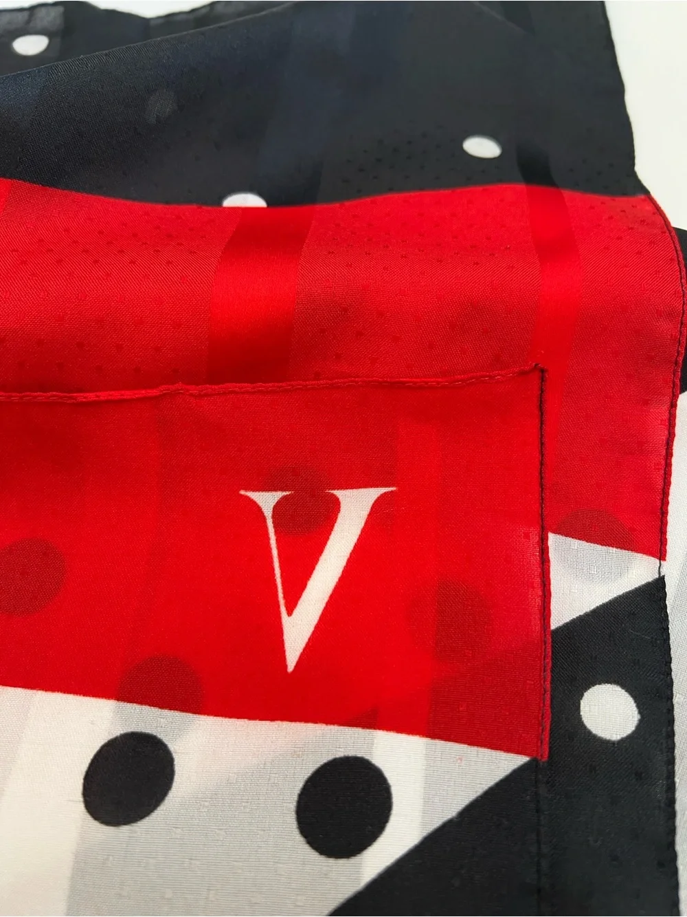 Avon - vintage red, black, white scarf 12x58”